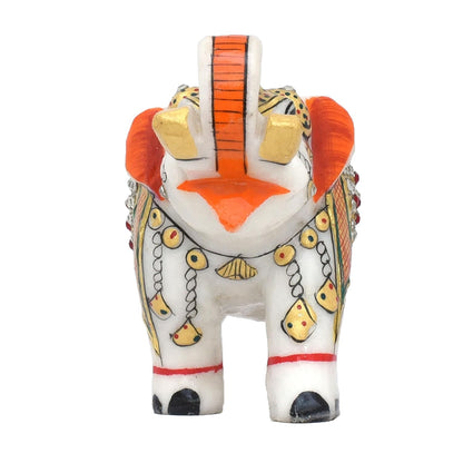 Rajasthaniduniyaa Handcrafted White Marble Elephant Pair – Set of 2 | 5 Inch Decorative Showpieces