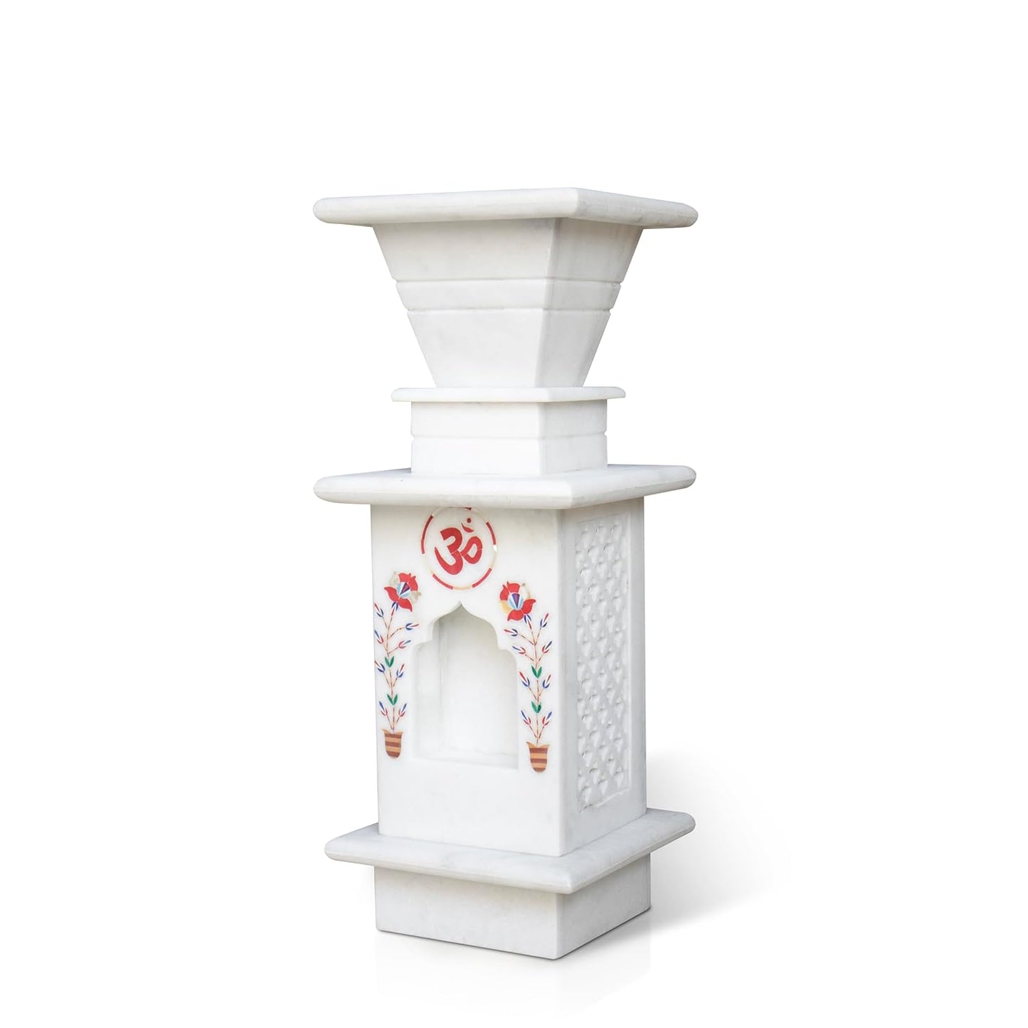 RAJASTHANIDUNIYAA Handcrafted Pure White Marble Tulsi Pot | Traditional Tulsi Vrindavan Planter for Home & Garden | Vastu Compliant Holy Basil Kota with Intricate Hand-Painted Carvings & Drainage Hole