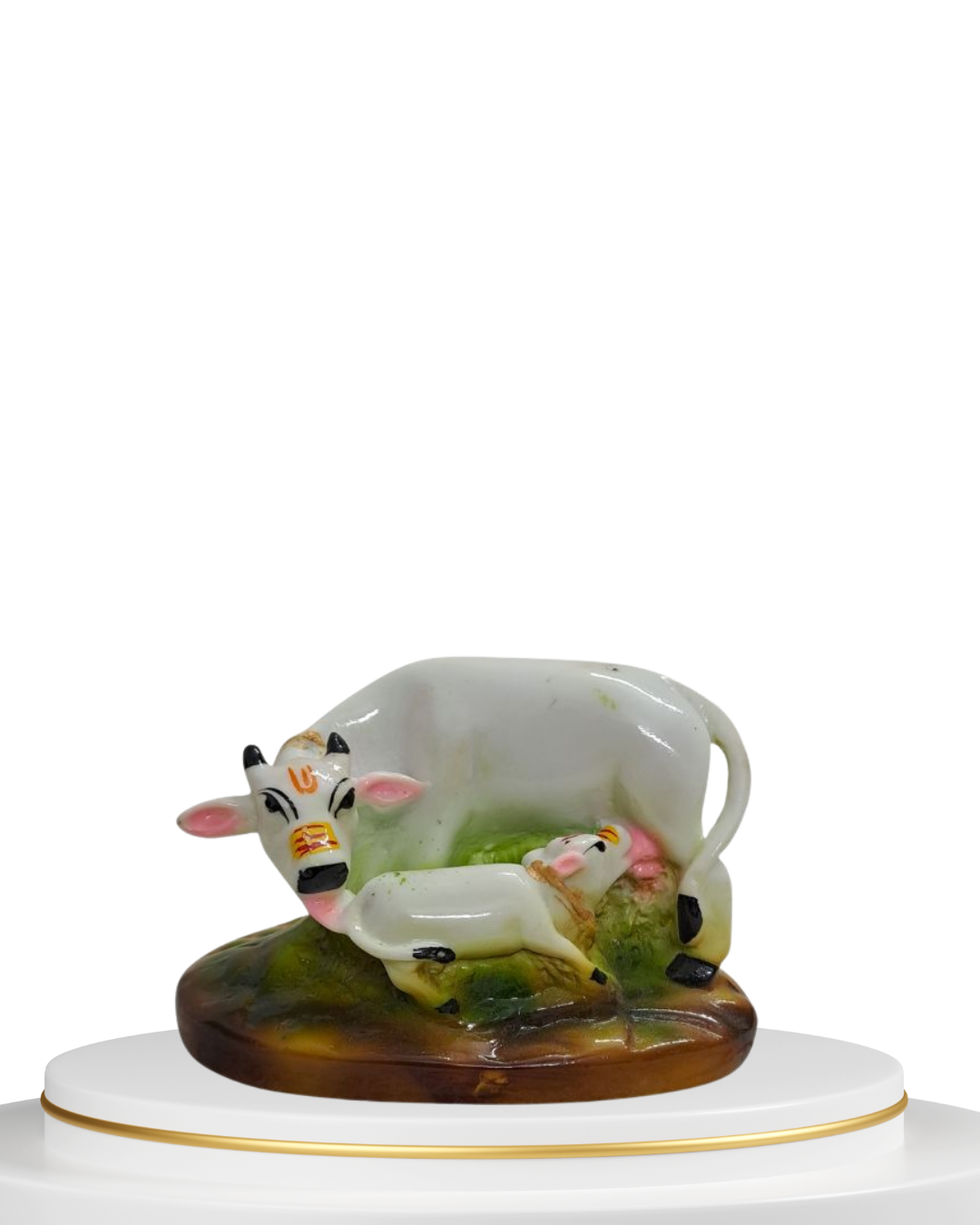 4" White Resin Cow & Calf Idol