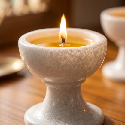 Handcrafted Authentic Makrana White Marble Pedestal Diya Set of 4 – Pure Stone Akhand Jyot Deepam Oil Lamps for Mandir Pooja, Festive Celebrations & Diwali Gifting (2x2 Inch)