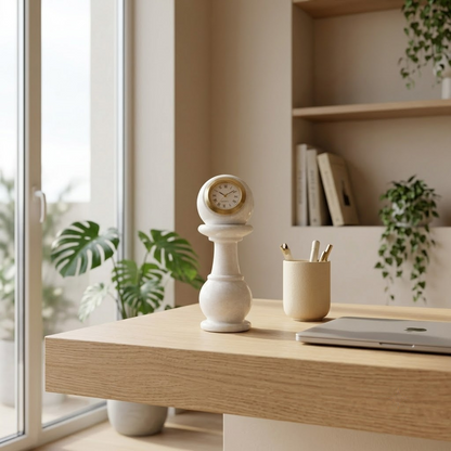 The Royal Khambha Pillar Timepiece: Hand-Carved Natural White Marble Pedestal Clock with Detachable Spherical Watch Head (Meenakari Gold Work / Pure White)ani Duniyaa Handcrafted Marble Pillar Watch – Classic Timepiece in Royal Style