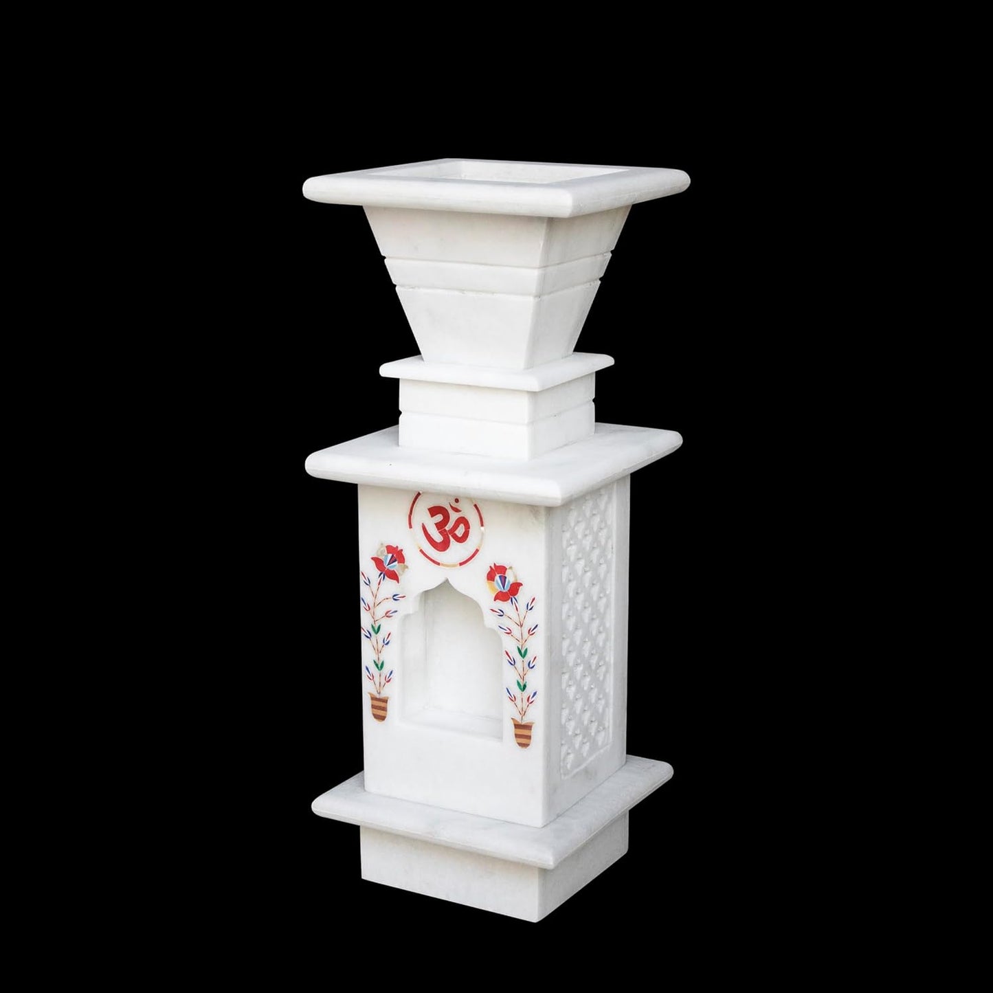 RAJASTHANIDUNIYAA Handcrafted Pure White Marble Tulsi Pot | Traditional Tulsi Vrindavan Planter for Home & Garden | Vastu Compliant Holy Basil Kota with Intricate Hand-Painted Carvings & Drainage Hole