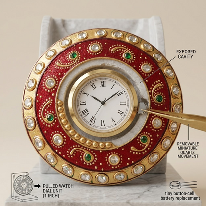 Handcrafted White Marble Smartphone Stand & Desk Organizer (Royal Peacock / Analog Clock)