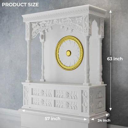 Side view of handcrafted white marble temple with chakra motif by Rajasthani Duniyaa