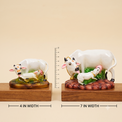 Auspicious Handcrafted White Resin Kamdhenu Cow and Calf Idol (4 Inch) – Sacred Gau Mata Murti for Mandir, Vastu Serenity, Home Decor & Housewarming Gifting