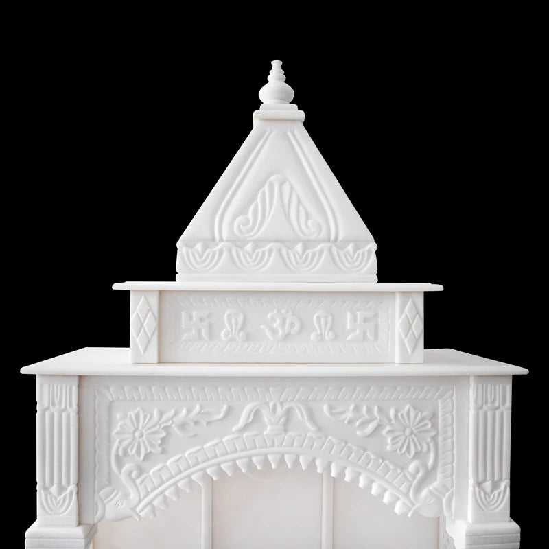 Spacious sanctum area of traditional white marble temple for pooja room