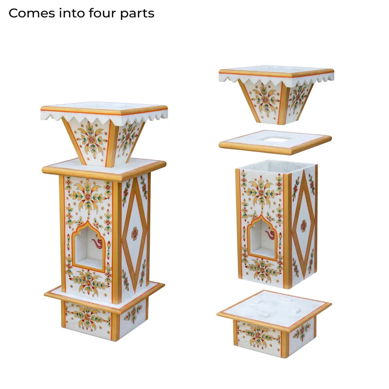 Large traditional painted marble Tulsi pot placed for courtyard and garden decor