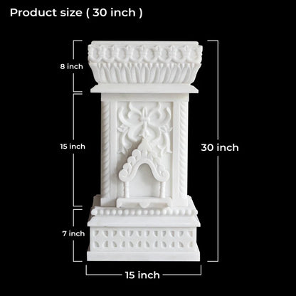 Carved white marble Tulsi pot placed for balcony and courtyard decor