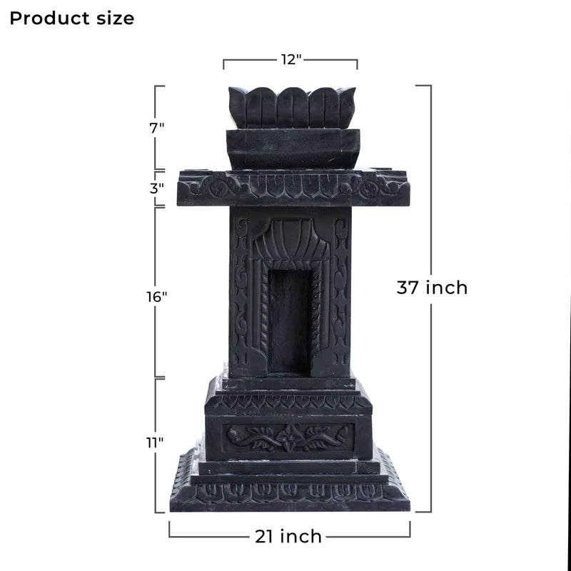 Carved black marble Tulsi pot placed for balcony and courtyard decor