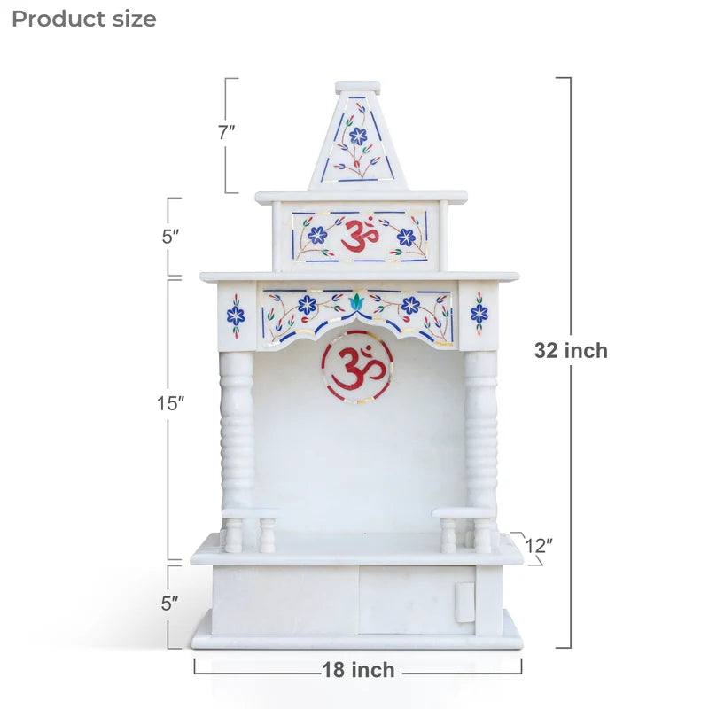 Inner sanctum view of traditional 18-inch blue inlay marble mandir