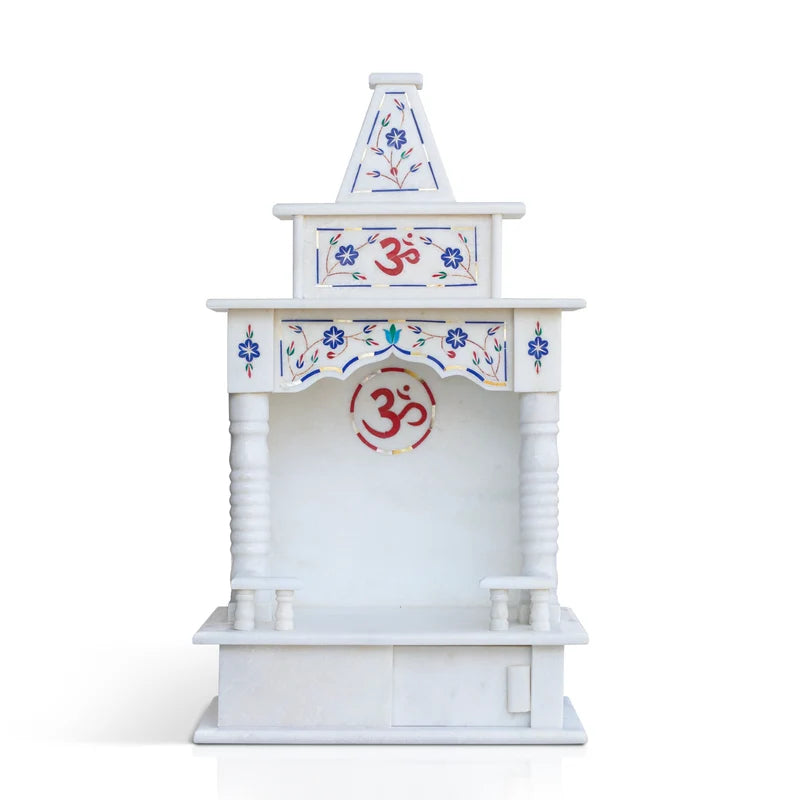 Inner sanctum view of traditional 18-inch blue inlay marble mandir