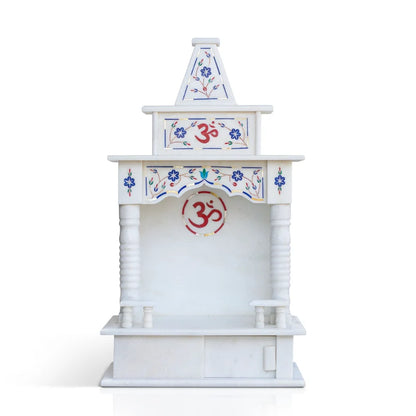Inner sanctum view of traditional 18-inch blue inlay marble mandir