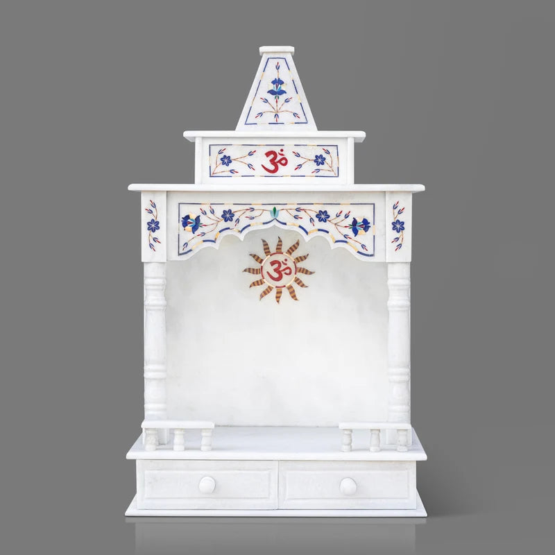 Premium pure natural white marble highlighting exquisite blue inlay details and smooth finish