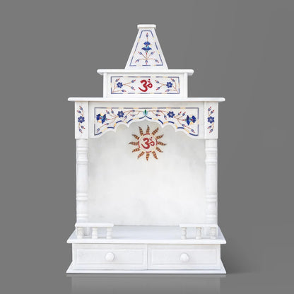 Premium pure natural white marble highlighting exquisite blue inlay details and smooth finish