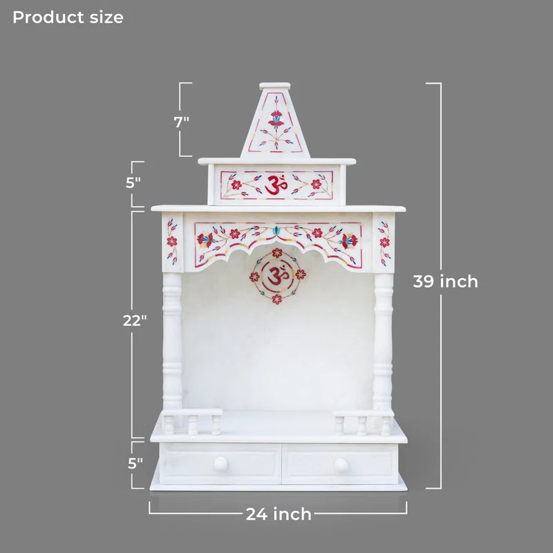 Premium pure natural white marble highlighting auspicious red inlay detailing and smooth polish