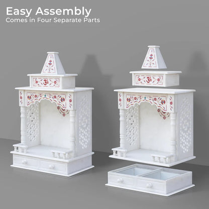 Premium pure natural white marble highlighting auspicious red inlay detailing and smooth polish