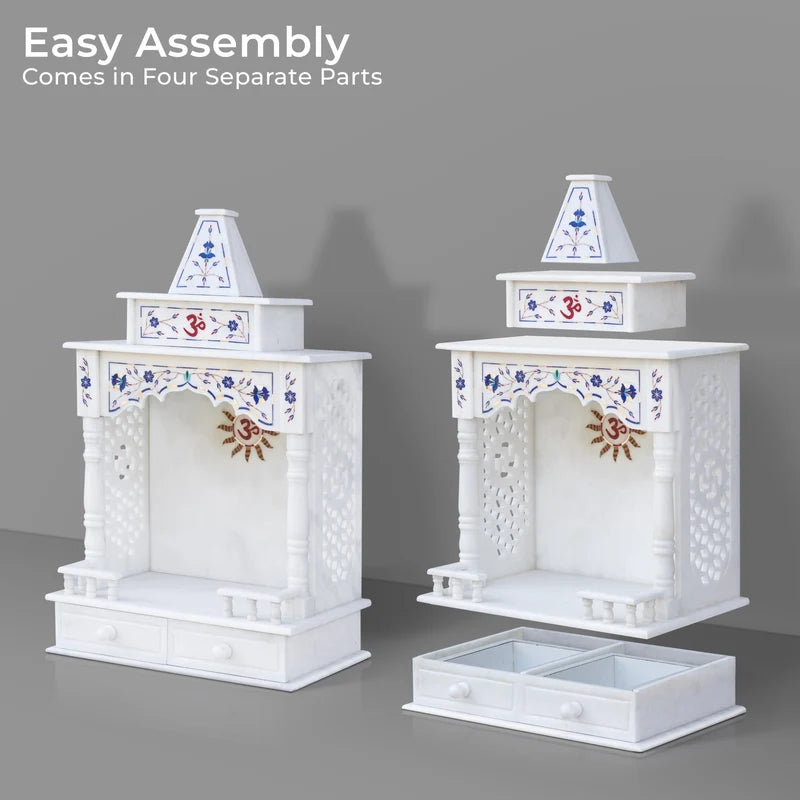 Premium pure natural white marble highlighting exquisite blue inlay details and smooth finish