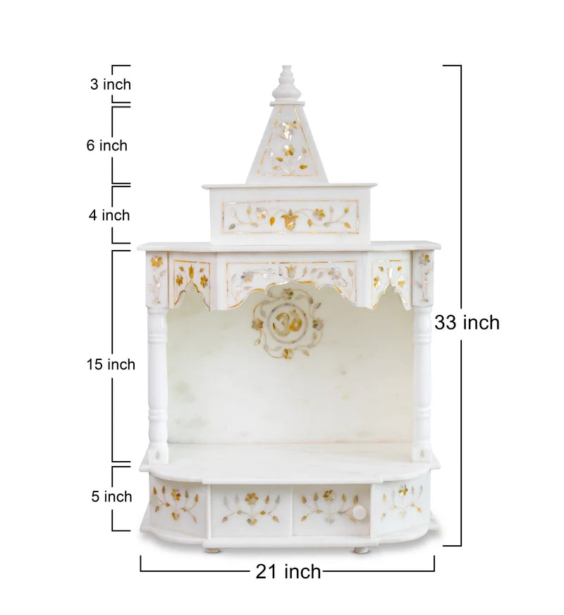 Premium pure natural white marble highlighting auspicious golden inlay detailing and smooth polish