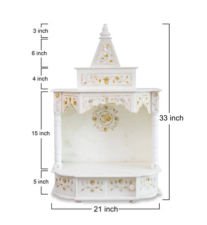 Premium pure natural white marble highlighting auspicious golden inlay detailing and smooth polish