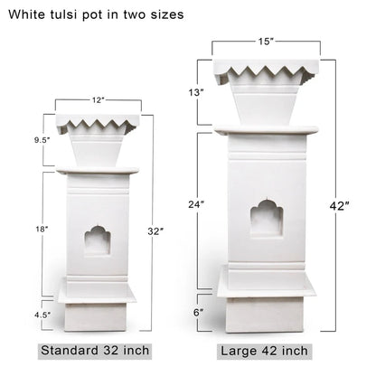 Classic white marble Tulsi pot placed for balcony and garden decor