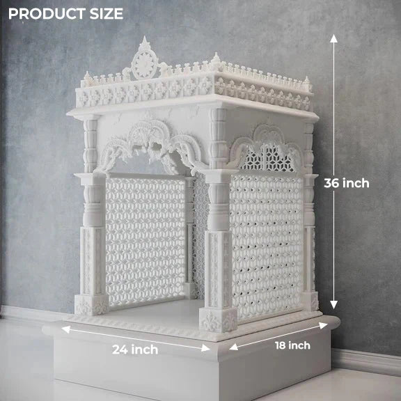 Side view of handcrafted white marble temple Saral design by Rajasthani Duniyaa