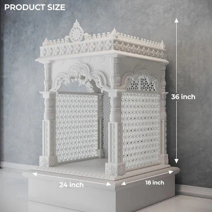 Side view of handcrafted white marble temple Saral design by Rajasthani Duniyaa