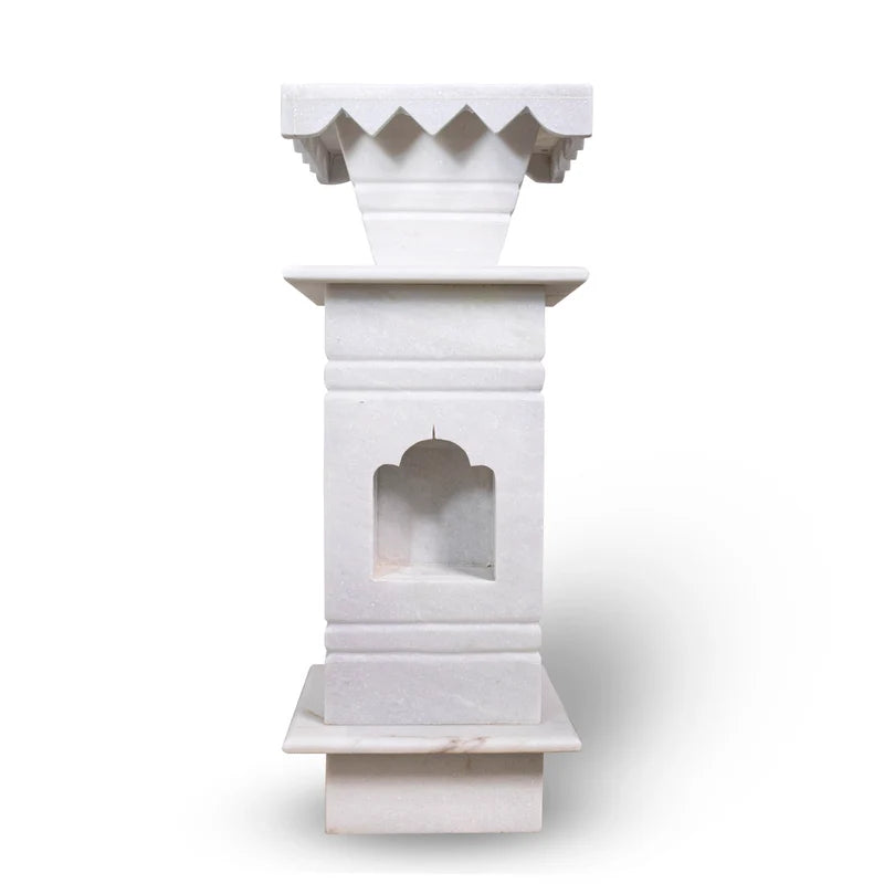 Classic white marble Tulsi pot placed for balcony and garden decor
