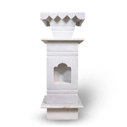 Classic white marble Tulsi pot placed for balcony and garden decor