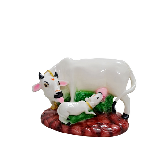 7" White Resin Cow & Calf Idol
