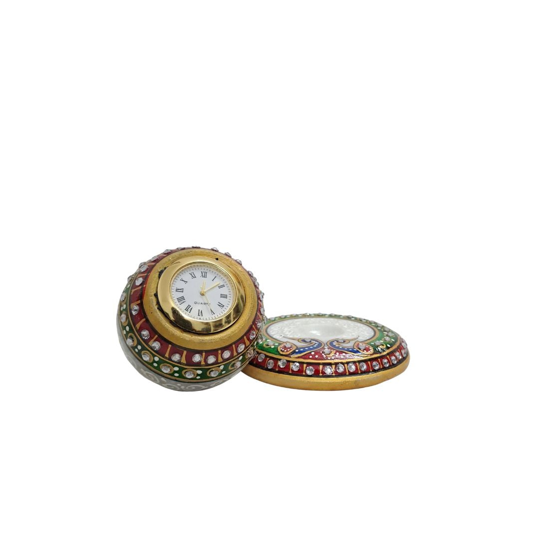 Rajasthani Duniyaa Handcrafted Marble Plate Watch – Decorative Ball Design with Analog Dial