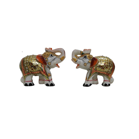 Rajasthani Duniyaa Handcrafted Marble Elephant Pair – Decorative Figurines with Stone & Gold Work