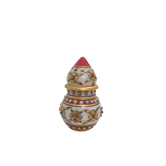 3" Handcrafted Marble Kalash | Meenakari & Kundan Floral Design