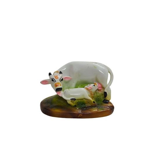 4" White Resin Cow & Calf Idol
