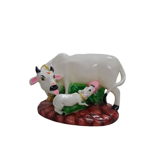 7" White Resin Cow & Calf Idol