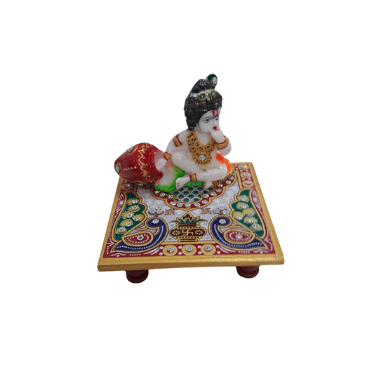 Rajasthani Duniyaa 4x4 Inch Marble Chowki with Resin Bal Gopal Idol – Divine Décor for Home Mandir