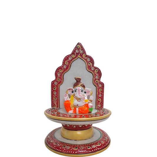 Rajasthani Duniyaa 7-Inch Marble Singhasan with Resin Ganesh Idol – Handcrafted Decorative Pooja Set