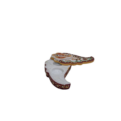 Rajasthani Duniyaa 5-Inch White Marble Tilak Chopda – Ganesha Trunk Shape