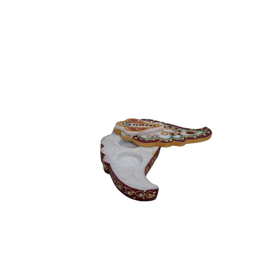 Rajasthani Duniyaa 5-Inch White Marble Tilak Chopda – Ganesha Trunk Shape