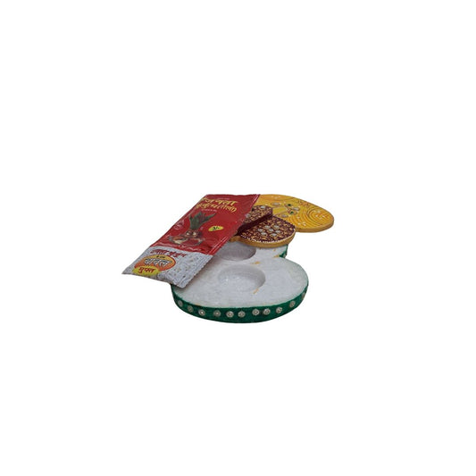 Rajasthani Duniyaa 5-Inch Red & Yellow Marble Ganesha Tilak Chopda