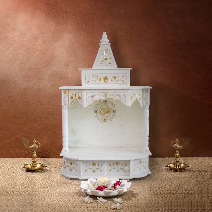 Handcrafted Marble Temple with Golden Inlay – Royal Home Mandir