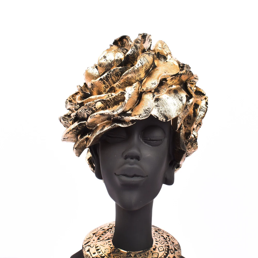 RajasthaniDuniyaa African Lady Showpiece Set – Handcrafted Resin Sculptures with Gold Accents (Set of 3)