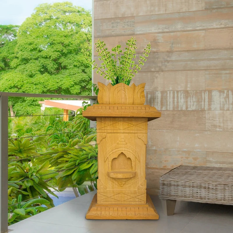 Close-up of natural stone grain and texture on brown sandstone Tulsi planter