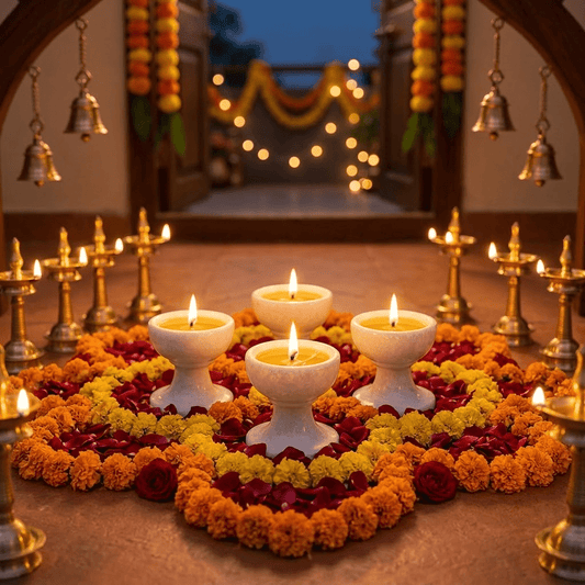 Handcrafted Authentic Makrana White Marble Pedestal Diya Set of 4 – Pure Stone Akhand Jyot Deepam Oil Lamps for Mandir Pooja, Festive Celebrations & Diwali Gifting (2x2 Inch) - Rajasthaniduniyaa
