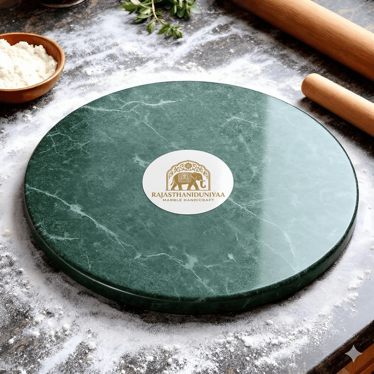 Handcrafted Marble Chakla – Premium Roti Rolling Board with Ring Base and Mirror Finish - Rajasthaniduniyaa