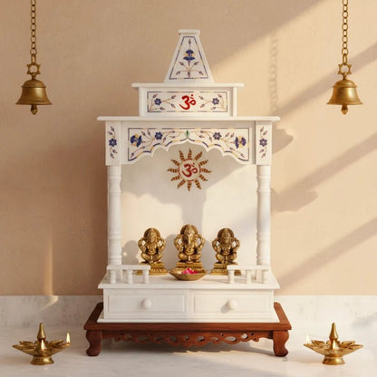 white marble temple front view handcrafted mandir