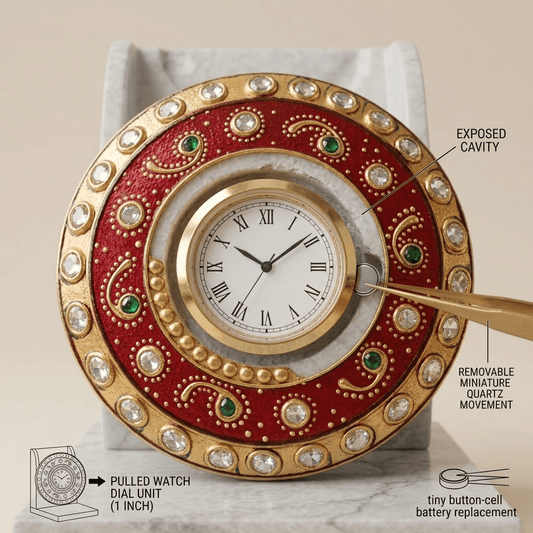 Handcrafted White Marble Smartphone Stand & Desk Organizer (Royal Peacock / Analog Clock) - Rajasthaniduniyaa