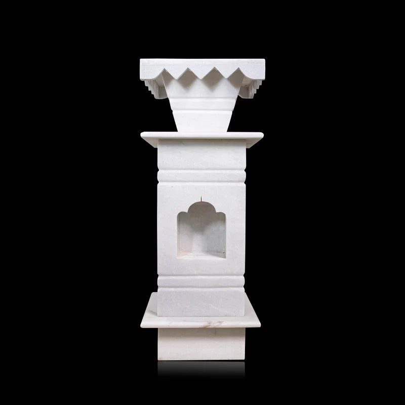 Classic white marble Tulsi pot placed for balcony and garden decor
