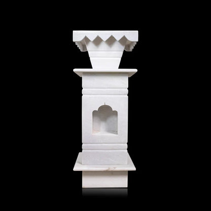 Classic white marble Tulsi pot placed for balcony and garden decor