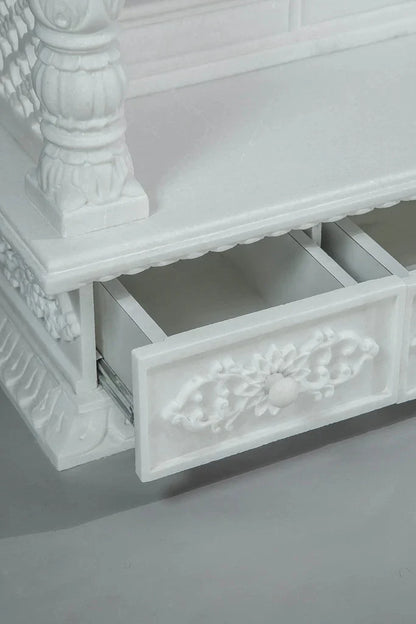 Grand Handcrafted White Marble Temple with Om Carving | Luxury Home Mandir | Marble Temple- Rajasthani duniyaa