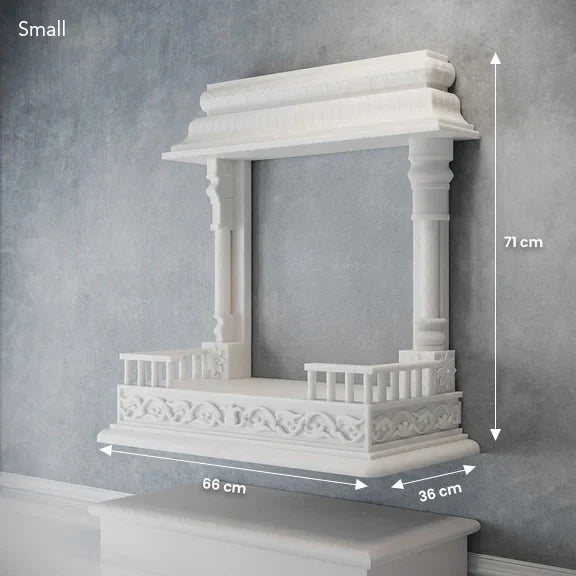 Inner sanctum view of traditional white marble Anu temple for deities